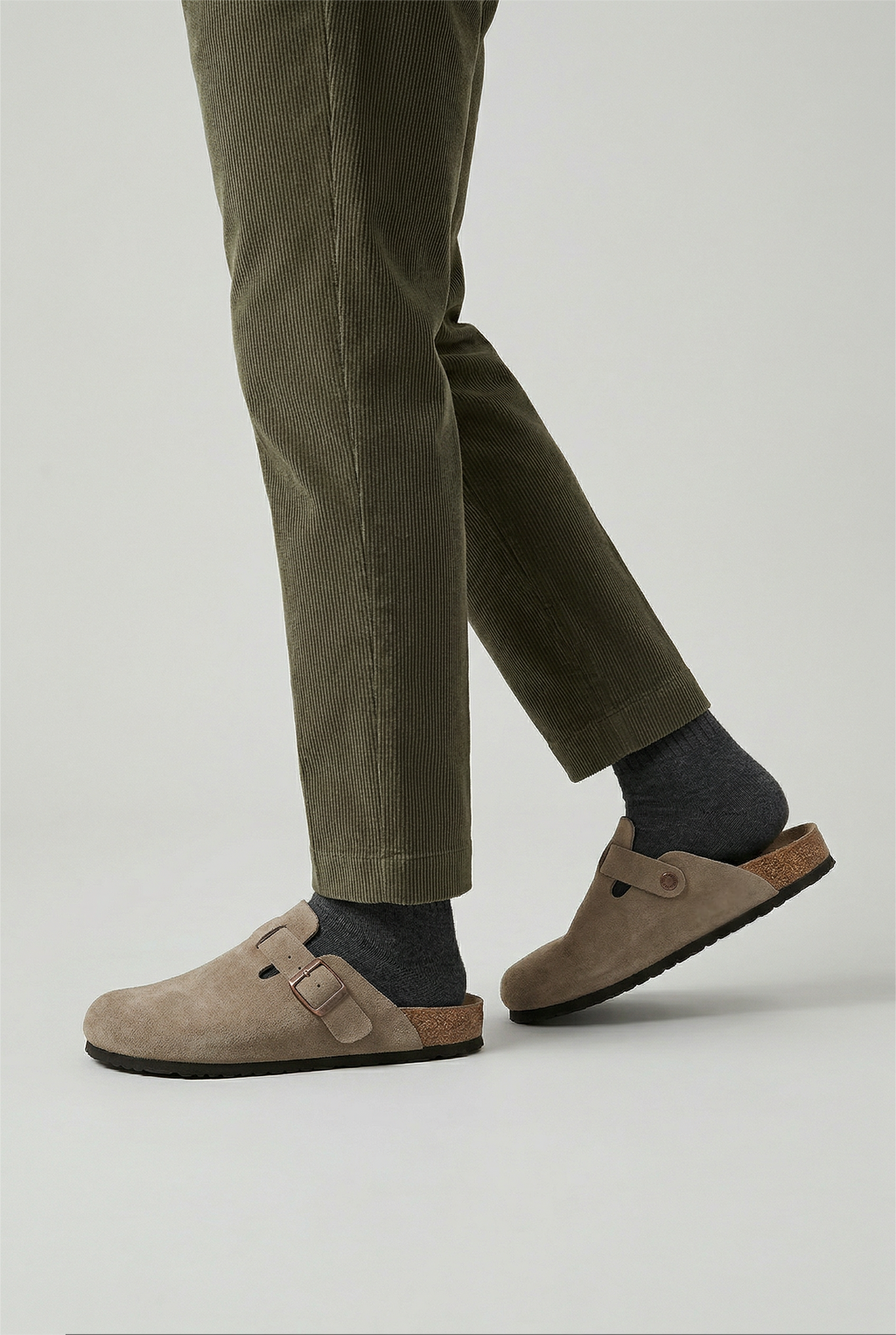 Clog Mules Suede Beige Men's Cork Footbed Buckle Slip-On – Casual, Everyday Comfort