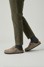 Clog Mules Suede Beige Men's Cork Footbed Buckle Slip-On – Casual, Everyday Comfort