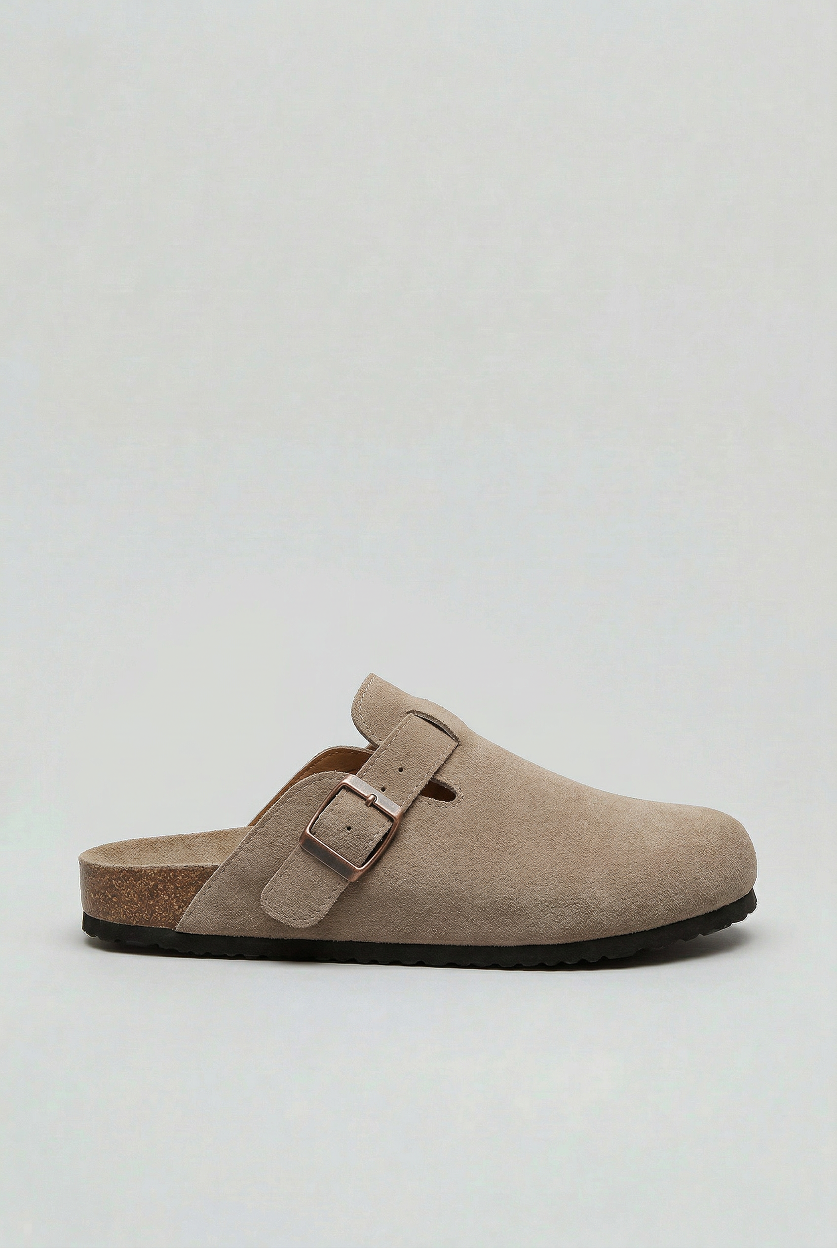 Clog Mules Suede Beige Men's Cork Footbed Buckle Slip-On – Casual, Everyday Comfort