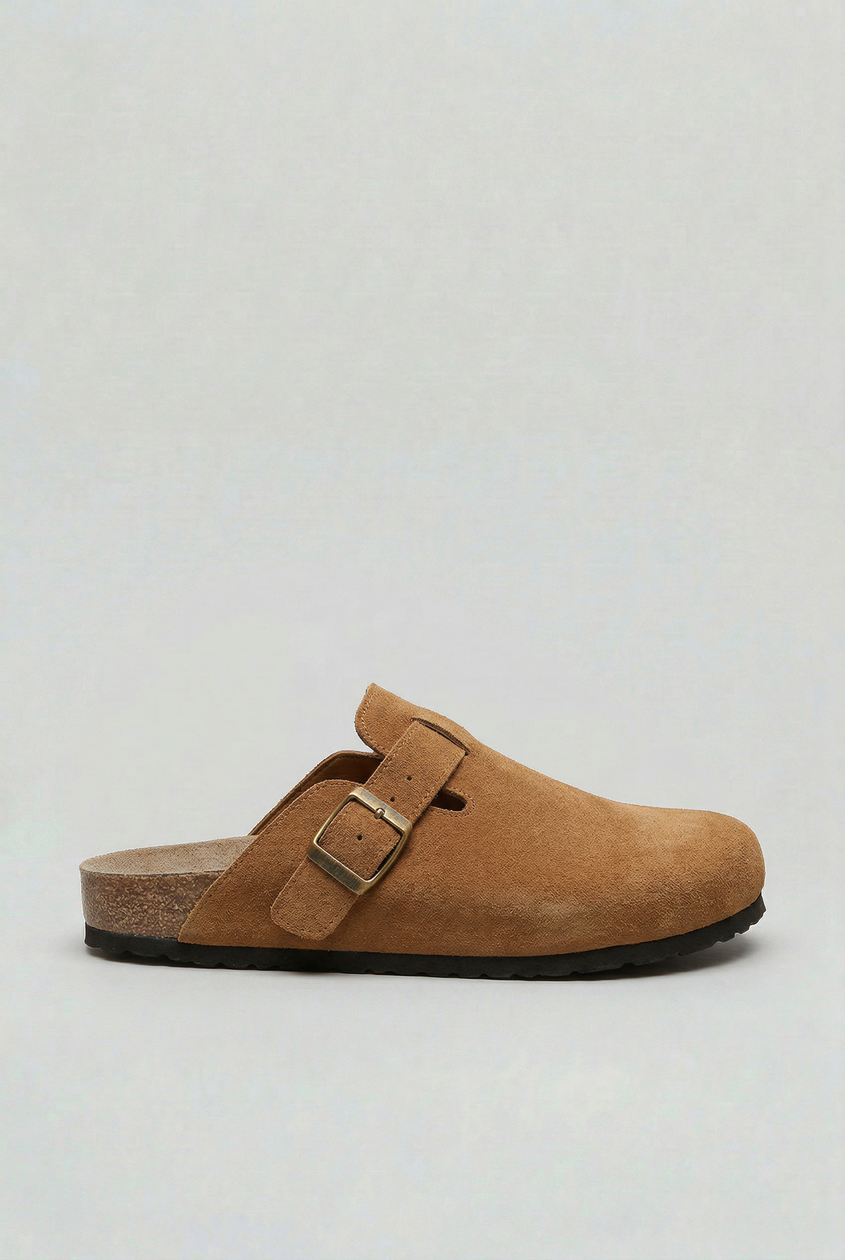 Clog Mules Suede Khaki Green Men's Buckle Slip-On Cork Footbed – Casual, Everyday Comfort