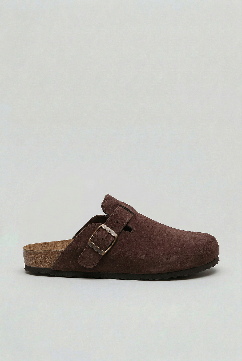 Clog Mules Suede Khaki Green Men's Buckle Slip-On Cork Footbed – Casual, Everyday Comfort