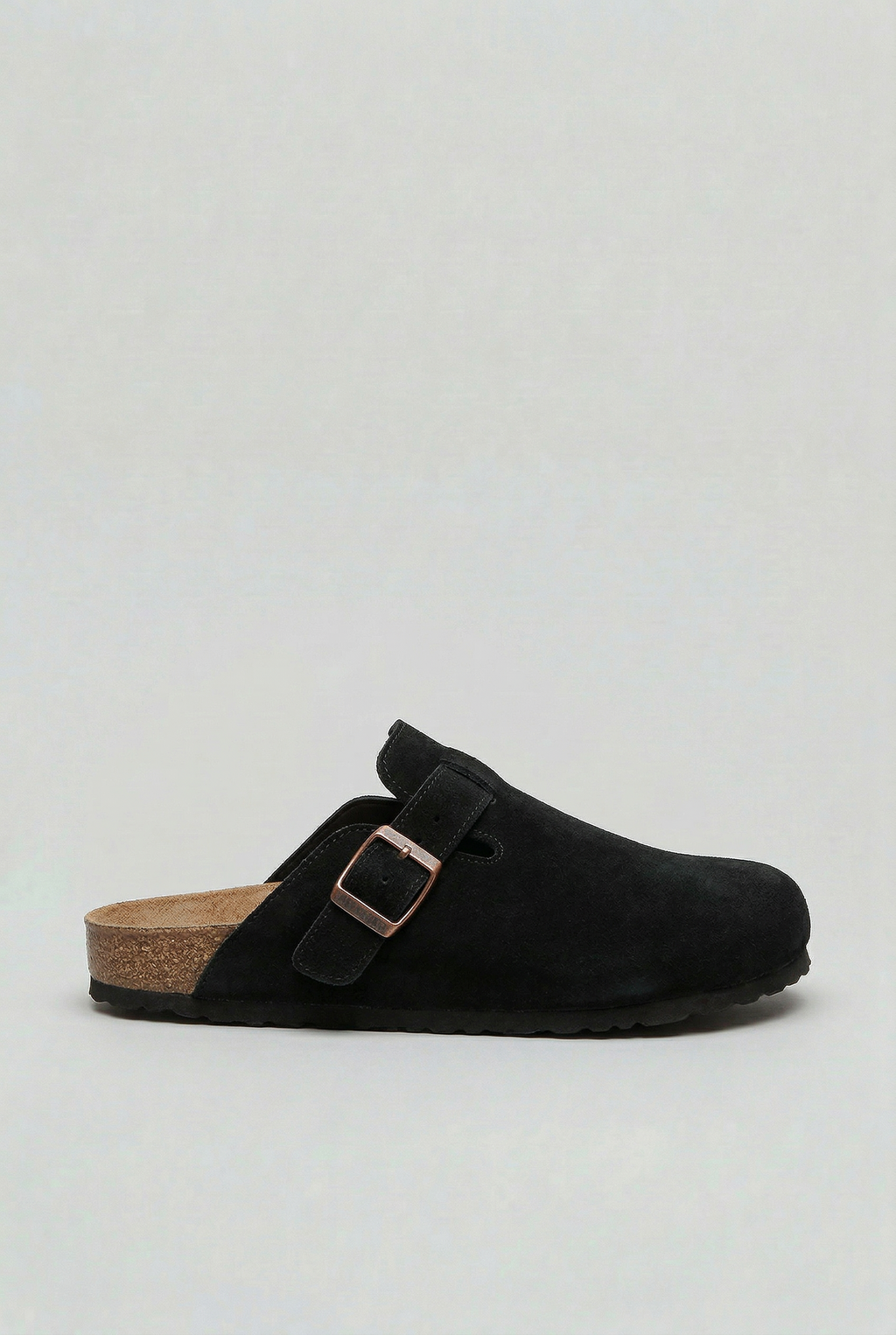 Clog Mules Suede Khaki Green Men's Buckle Slip-On Cork Footbed – Casual, Everyday Comfort