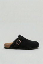 Clog Mules Suede Khaki Green Men's Buckle Slip-On Cork Footbed – Casual, Everyday Comfort
