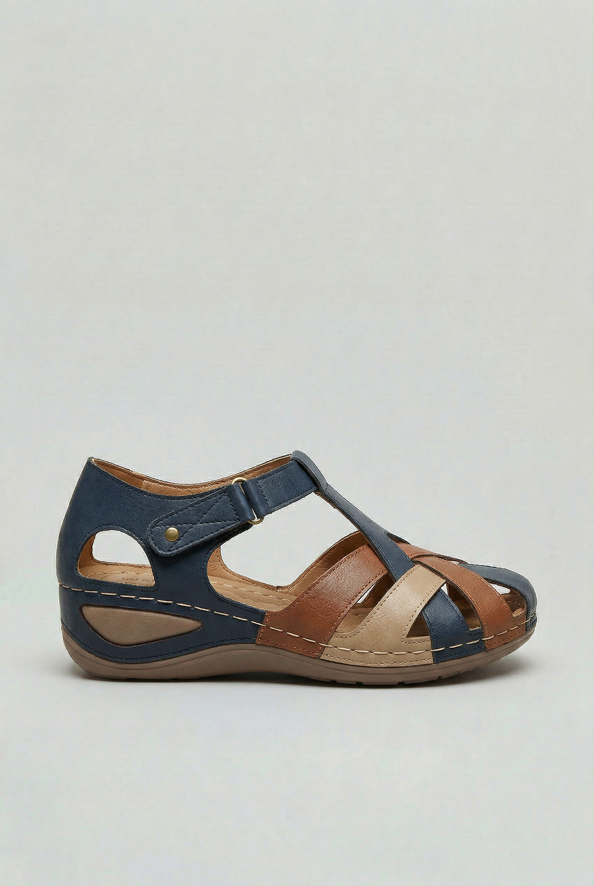 Closed Toe Sandals Burgundy Tan Leather Women's T-Bar Wedge – Casual, Comfort Everyday Walking