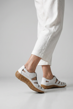 Closed-Toe Sandals White Leather Women's Cut-Out Slip-On – Casual, Everyday Comfort Walking