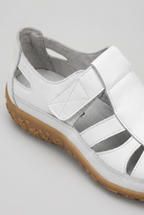 Closed-Toe Sandals White Leather Women's Cut-Out Slip-On – Casual, Everyday Comfort Walking