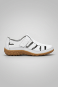 Closed-Toe Sandals White Leather Women's Cut-Out Slip-On – Casual, Everyday Comfort Walking