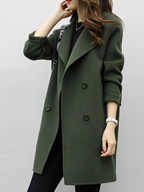 Coat Longline Double-Breasted Green Women's – Office, Casual, Winter Layering, Gift