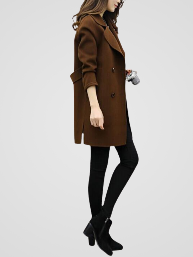 Coat Longline Double-Breasted Green Women's – Office, Casual, Winter Layering, Gift