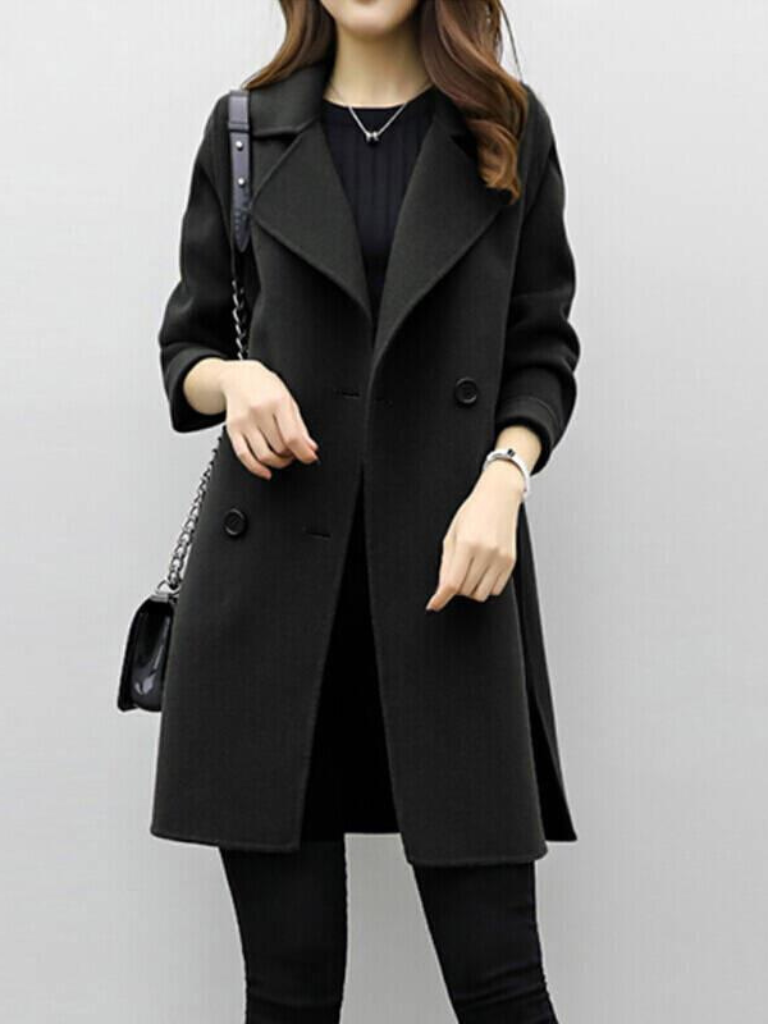 Coat Longline Double-Breasted Green Women's – Office, Casual, Winter Layering, Gift