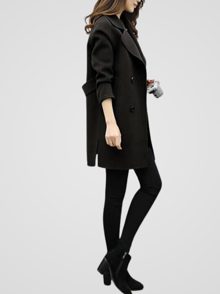 Coat Longline Double-Breasted Green Women's – Office, Casual, Winter Layering, Gift