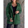 Coat Women's Green Lapel Contrast-Trim Loose Jacket – Casual, Office, Autumn Winter Outerwear