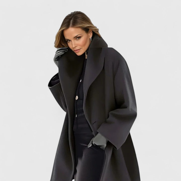 Coat Women's Light Blue Shawl Collar Mid-Length Elegant Overcoat – Office, Casual Winter Outerwear