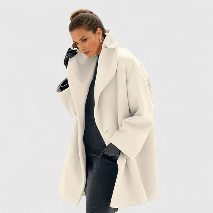 Coat Women's Light Blue Shawl Collar Mid-Length Elegant Overcoat – Office, Casual Winter Outerwear