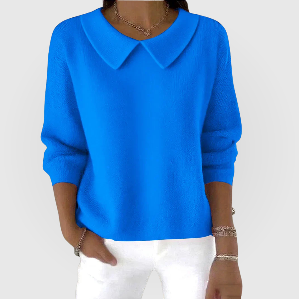 Collared Knit Jumper Green Women's Long Sleeve Pullover – Casual, Office · Werune
