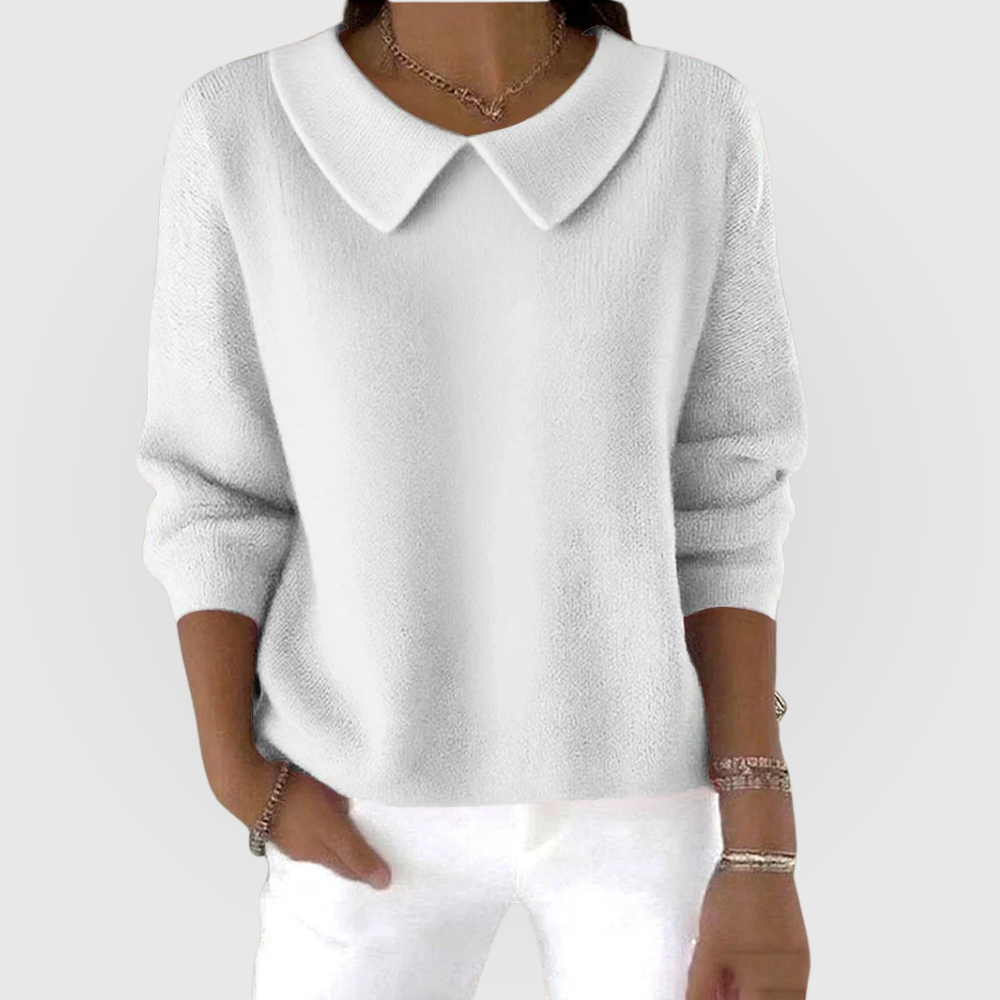 Collared Knit Jumper Green Women's Long Sleeve Pullover – Casual, Office · Werune