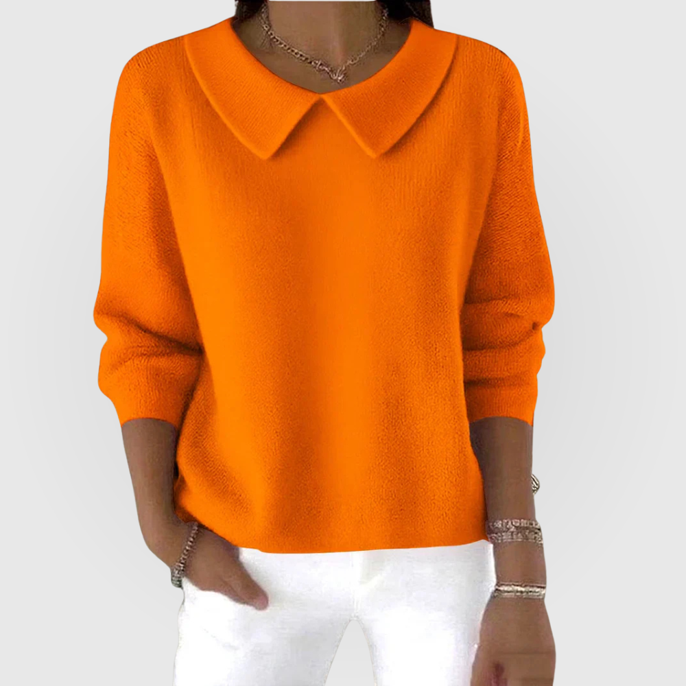 Collared Knit Jumper Green Women's Long Sleeve Pullover – Casual, Office · Werune