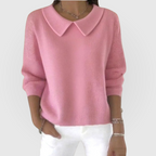 Collared Knit Jumper Green Women's Long Sleeve Pullover – Casual, Office · Werune
