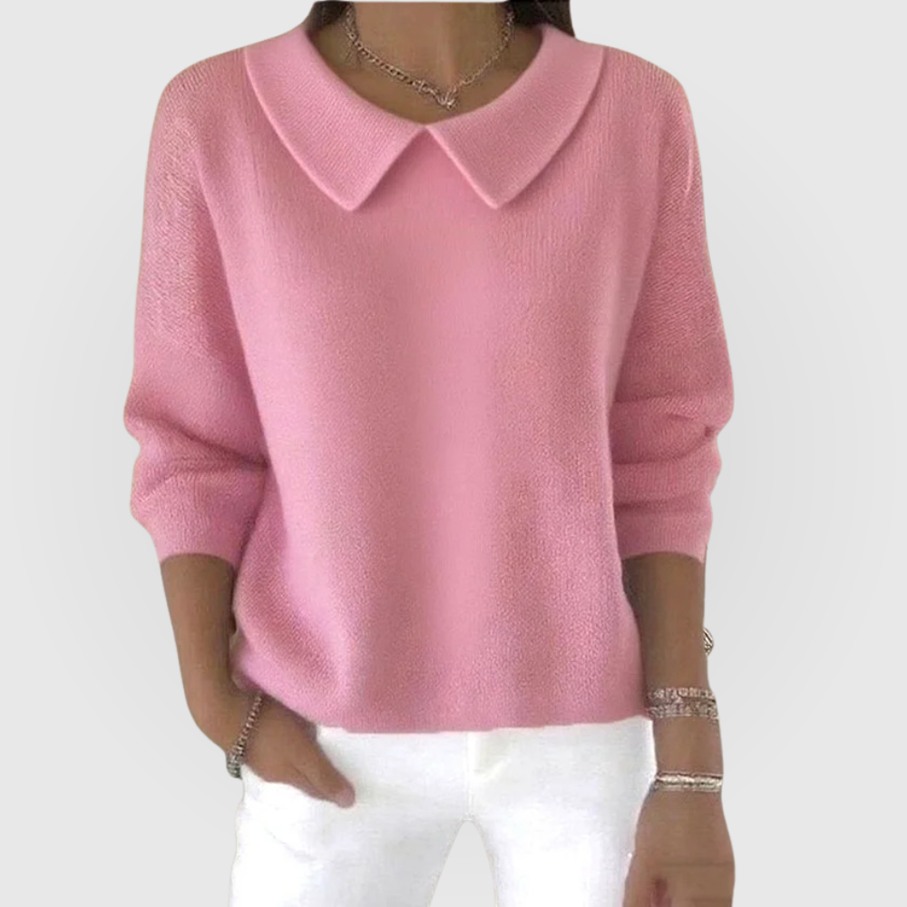 Collared Knit Jumper Green Women's Long Sleeve Pullover – Casual, Office · Werune