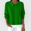 Collared Knit Jumper Green Women's Long Sleeve Pullover – Casual, Office · Werune