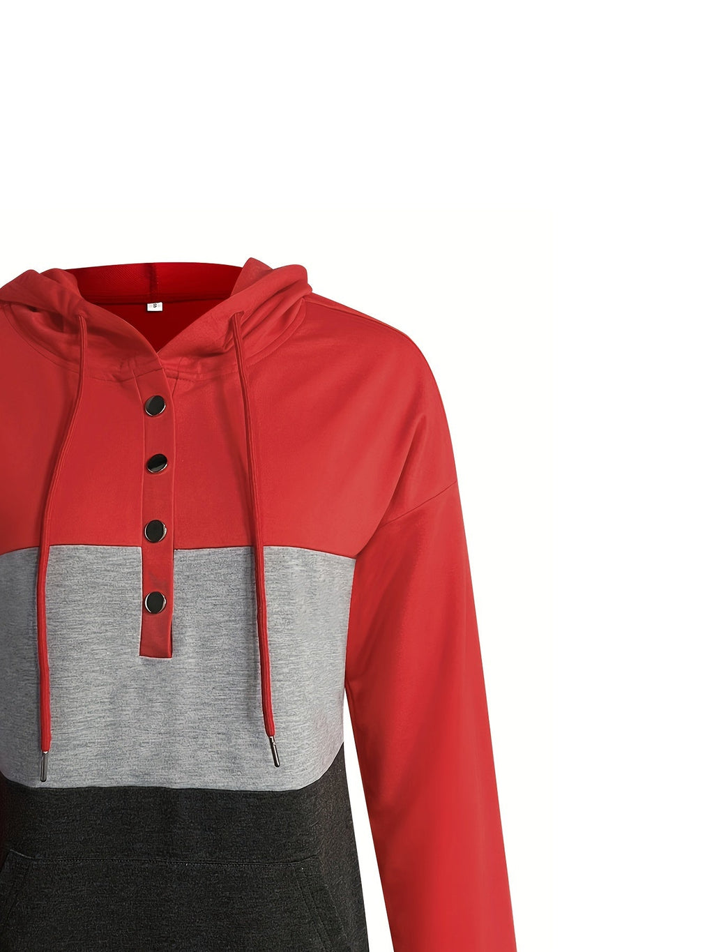Colour Block Hoodie Women's Button-Neck Drawstring Sweatshirt with Pocket – Casual, Everyday Wear
