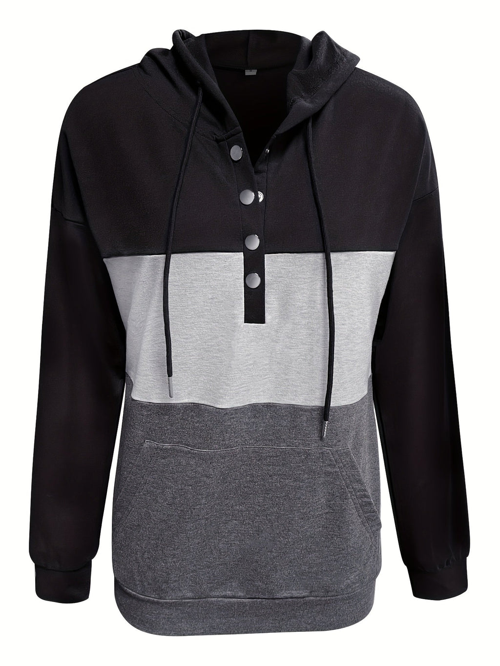Colour Block Hoodie Women's Button-Neck Drawstring Sweatshirt with Pocket – Casual, Everyday Wear