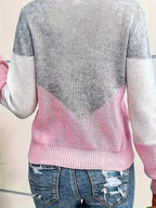 Colourblock Knit Jumper V-Neck Women's Grey Long Sleeve Pullover – Casual, Office, Holiday, Gift