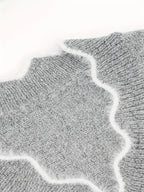 Colourblock Knit Jumper V-Neck Women's Grey Long Sleeve Pullover – Casual, Office, Holiday, Gift