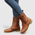 Combat Boots Black Leather Lace-Up Women's Mid-Calf with Side Zip & Buckle – Casual, Office, Holiday, Gift