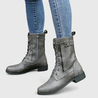 Combat Boots Black Leather Lace-Up Women's Mid-Calf with Side Zip & Buckle – Casual, Office, Holiday, Gift