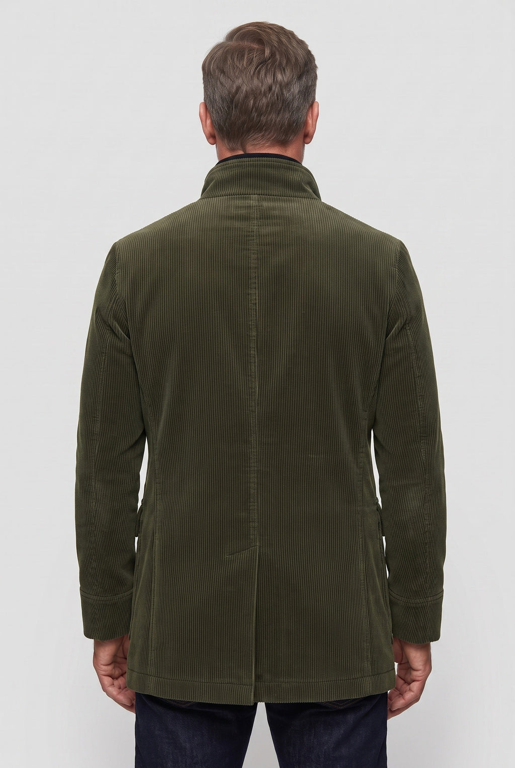 Corduroy Coat Green Men's Stand Collar Button-Up Jacket – Casual, Office, Holiday