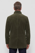 Corduroy Coat Green Men's Stand Collar Button-Up Jacket – Casual, Office, Holiday