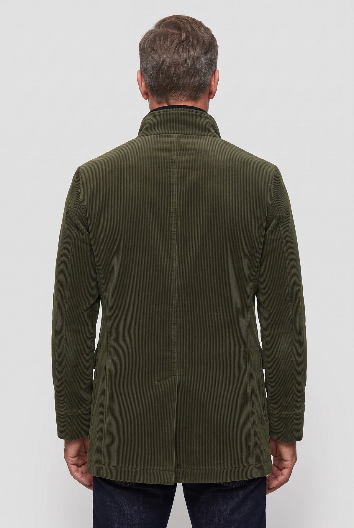 Corduroy Coat Green Men's Stand Collar Button-Up Jacket – Casual, Office, Holiday