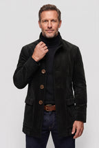 Corduroy Coat Green Men's Stand Collar Button-Up Jacket – Casual, Office, Holiday