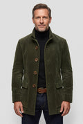 Corduroy Coat Green Men's Stand Collar Button-Up Jacket – Casual, Office, Holiday