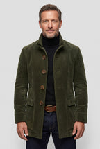 Corduroy Coat Green Men's Stand Collar Button-Up Jacket – Casual, Office, Holiday