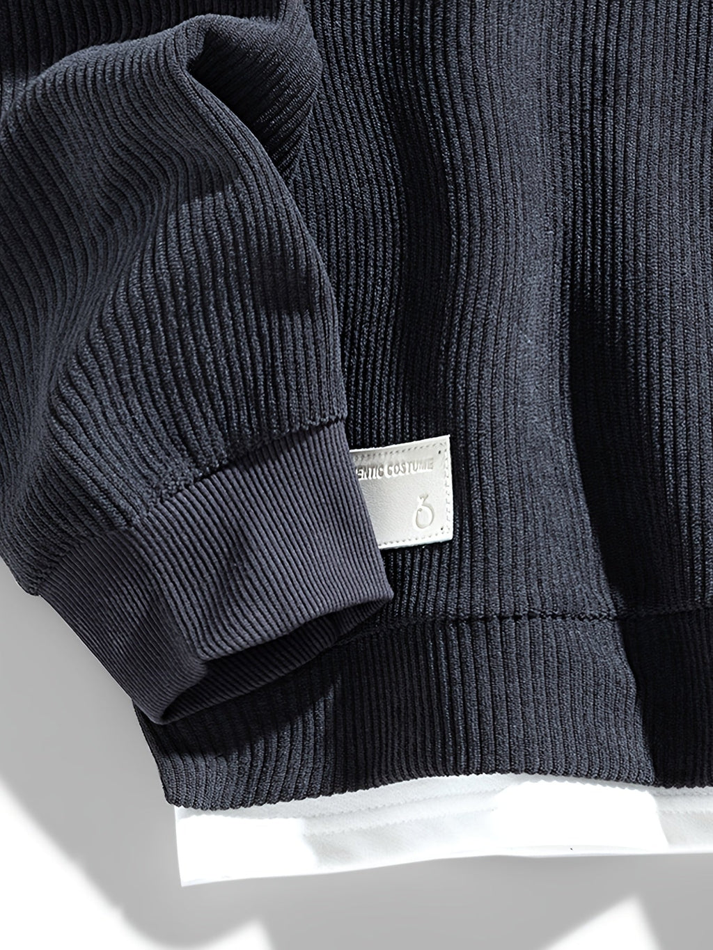 Corduroy Crewneck Sweatshirt Layered Ribbed Men's Dark Grey Pullover – Casual, Everyday