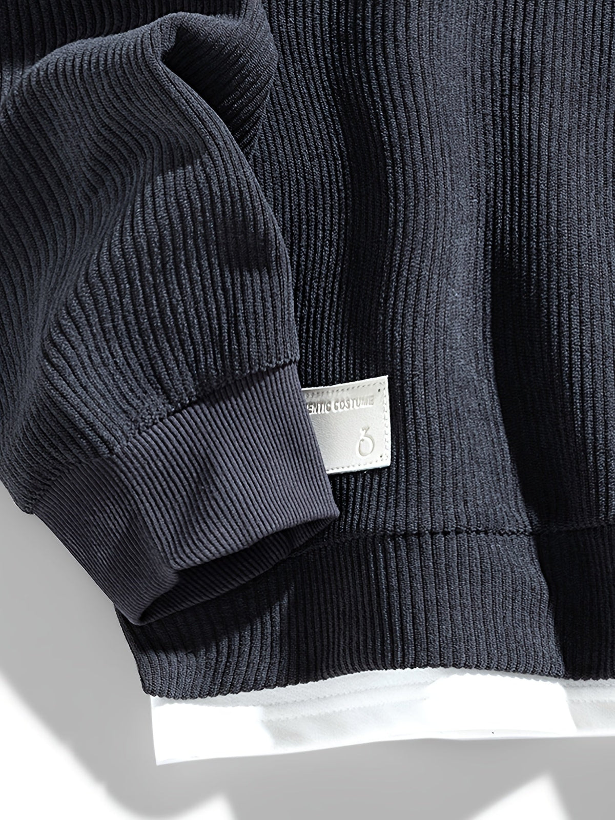 Corduroy Crewneck Sweatshirt Layered Ribbed Men's Dark Grey Pullover – Casual, Everyday