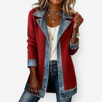 Corduroy Denim Patchwork Jacket Women's Long Sleeve Button-Up Collar – Casual, Office Layering
