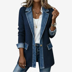 Corduroy Denim Patchwork Jacket Women's Long Sleeve Button-Up Collar – Casual, Office Layering