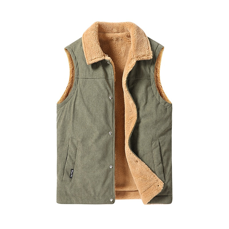 Corduroy Gilet Sherpa-Lined Fleece Brown Men's Body Warmer – Casual, Winter Outdoor