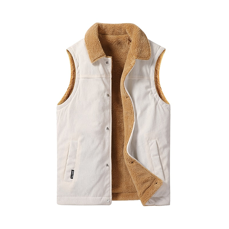 Corduroy Gilet Sherpa-Lined Fleece Brown Men's Body Warmer – Casual, Winter Outdoor