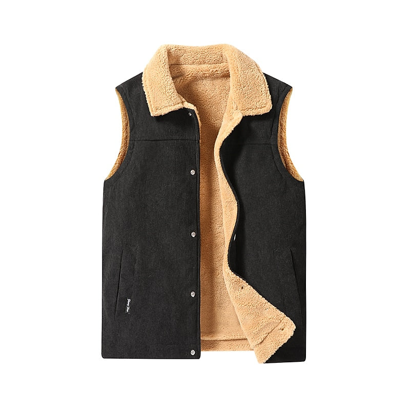 Corduroy Gilet Sherpa-Lined Fleece Brown Men's Body Warmer – Casual, Winter Outdoor