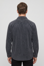 Corduroy Overshirt Charcoal Grey Men's Button-Down Shirt Jacket – Casual, Autumn Layering