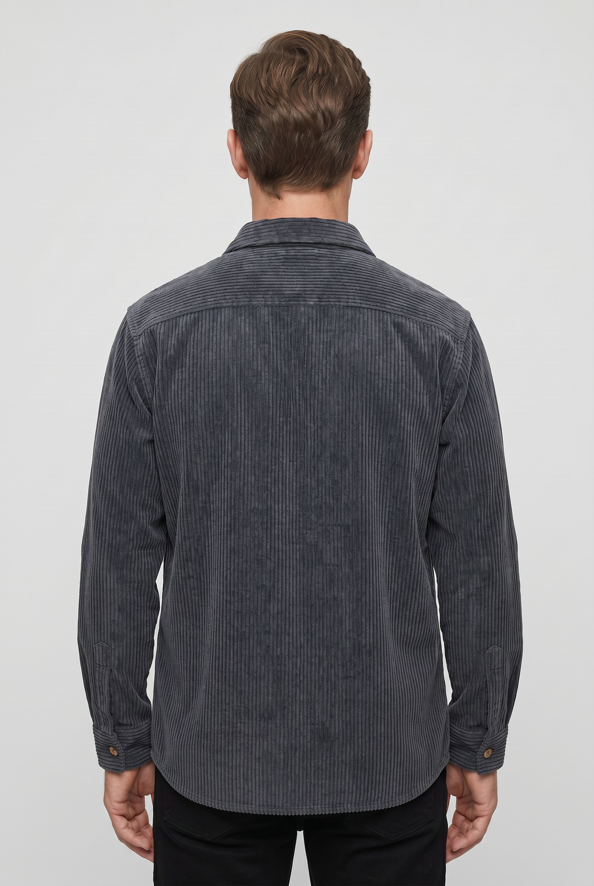 Corduroy Overshirt Charcoal Grey Men's Button-Down Shirt Jacket – Casual, Autumn Layering