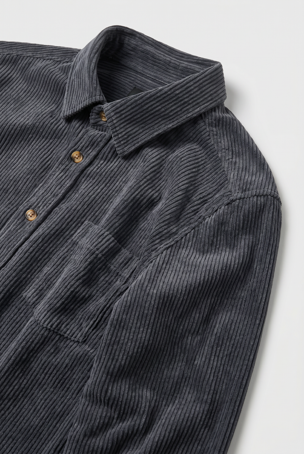 Corduroy Overshirt Charcoal Grey Men's Button-Down Shirt Jacket – Casual, Autumn Layering