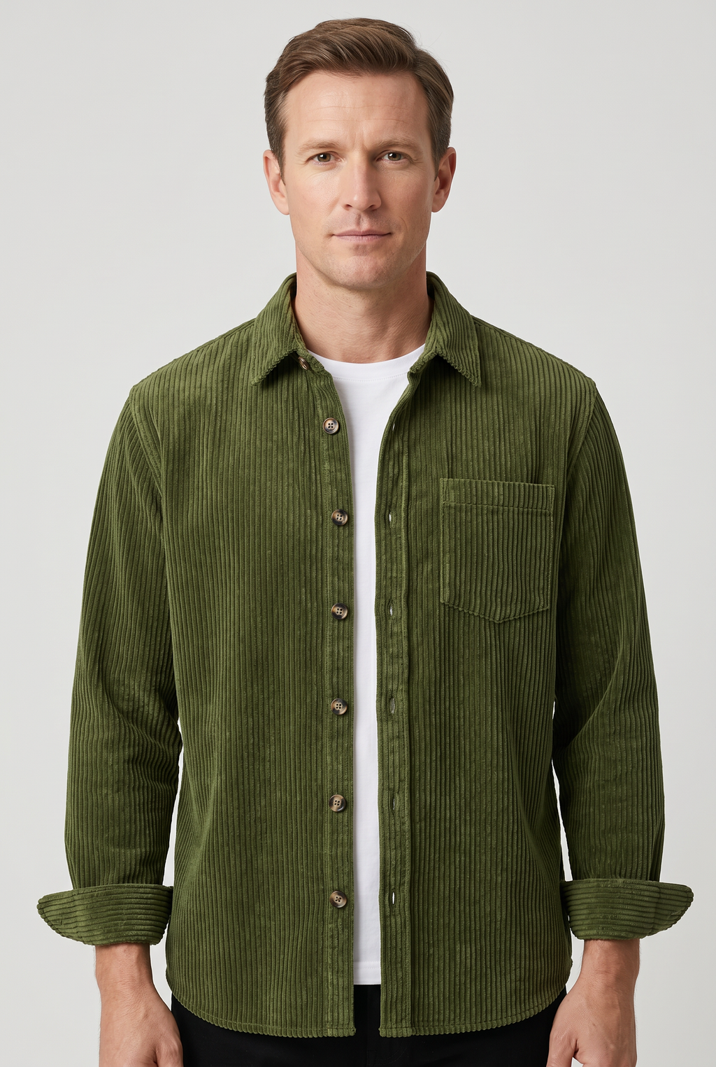 Corduroy Overshirt Charcoal Grey Men's Button-Down Shirt Jacket – Casual, Autumn Layering