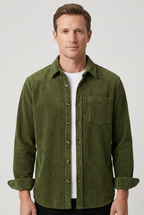 Corduroy Overshirt Charcoal Grey Men's Button-Down Shirt Jacket – Casual, Autumn Layering