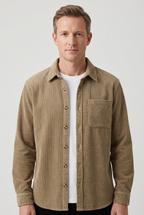 Corduroy Overshirt Charcoal Grey Men's Button-Down Shirt Jacket – Casual, Autumn Layering