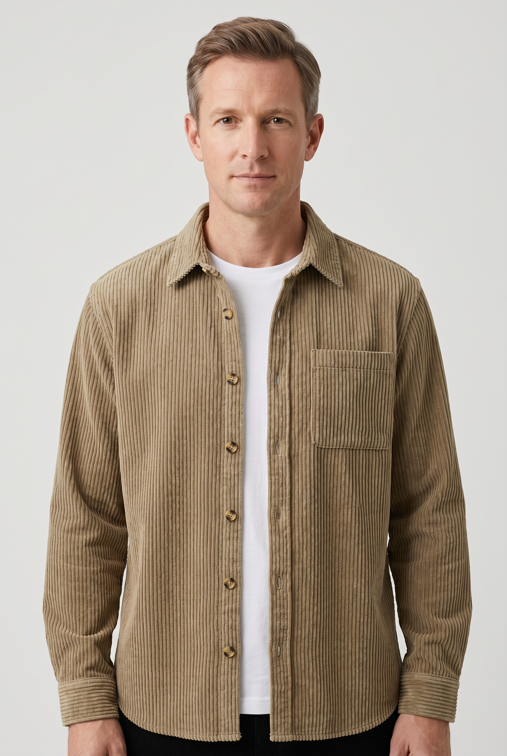 Corduroy Overshirt Charcoal Grey Men's Button-Down Shirt Jacket – Casual, Autumn Layering